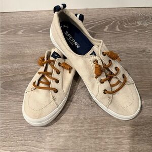 Sperry Beige Canvas Lace-Up Sneakers with Tan Laces
